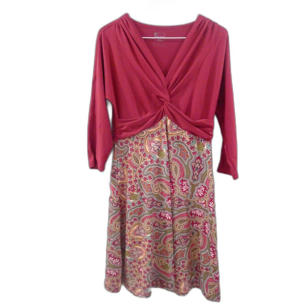 Title Nine Twist Front Long Sleeve Dress - Paisley Print Red S
